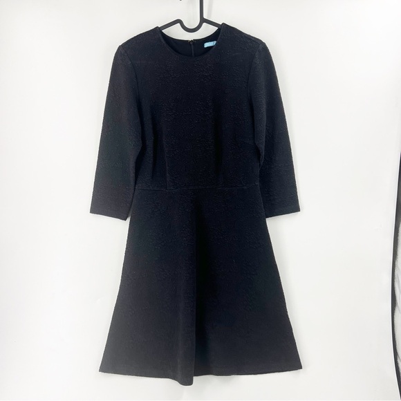 ✅ J. MCLAUGHLIN BLACK TEXTURED LONG SLEEVE FIT AND FLARE DRESS SIZE SMALL EUC - Picture 1 of 7